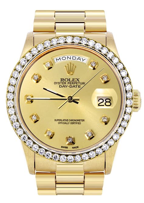 rolex day date diamond|18k presidential Rolex diamond bezel.